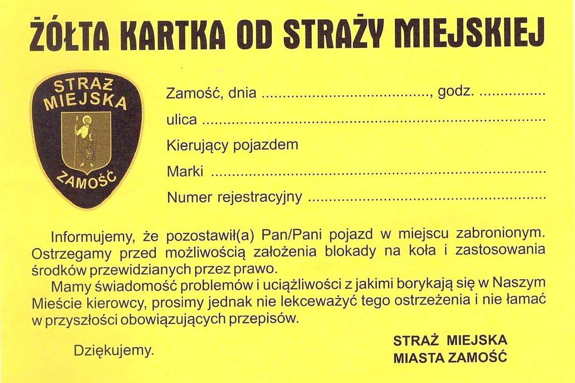 Straż Miejska w Zamościu daje żółte kartki zamiast mandatów