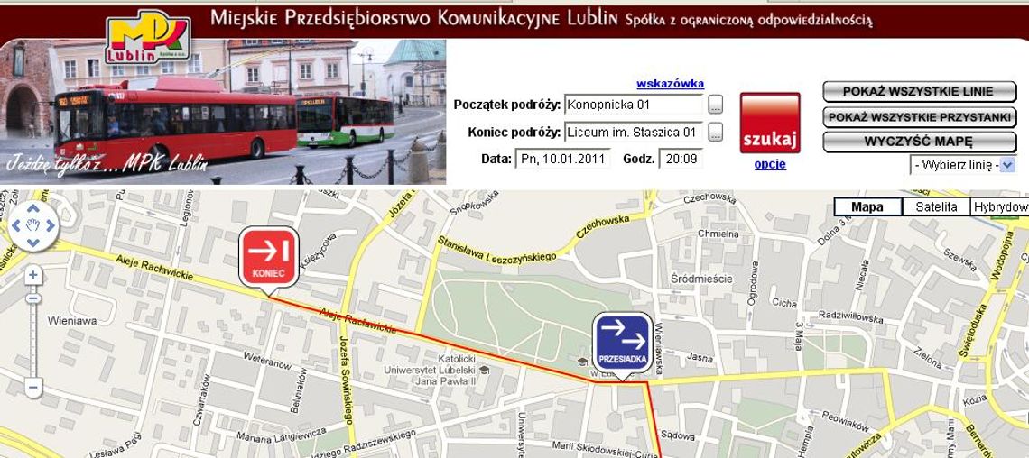 Strona MPK Lublin: Ruszyła wyszukiwarka połączeń Strona MPK Lublin: Ruszyła wyszukiwarka połączeń