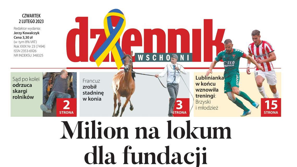 Strona pierwsza Dziennika Wschodniego z 2 lutego 2023 roku