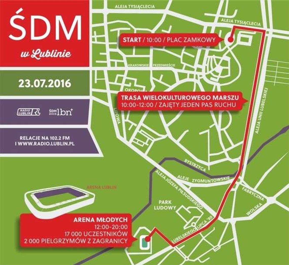 Światowe Dni Młodzieży: W sobotę duże utrudnienia w ruchu w Lublinie