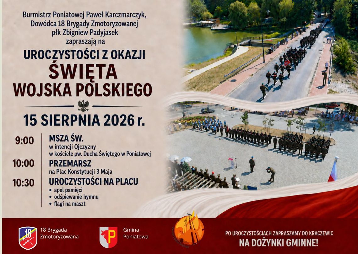 Święto Wojska Polskiego w Poniatowej. Będą uroczystości i przemarsz Święto Wojska Polskiego w Poniatowej. Będą uroczystości i przemarsz