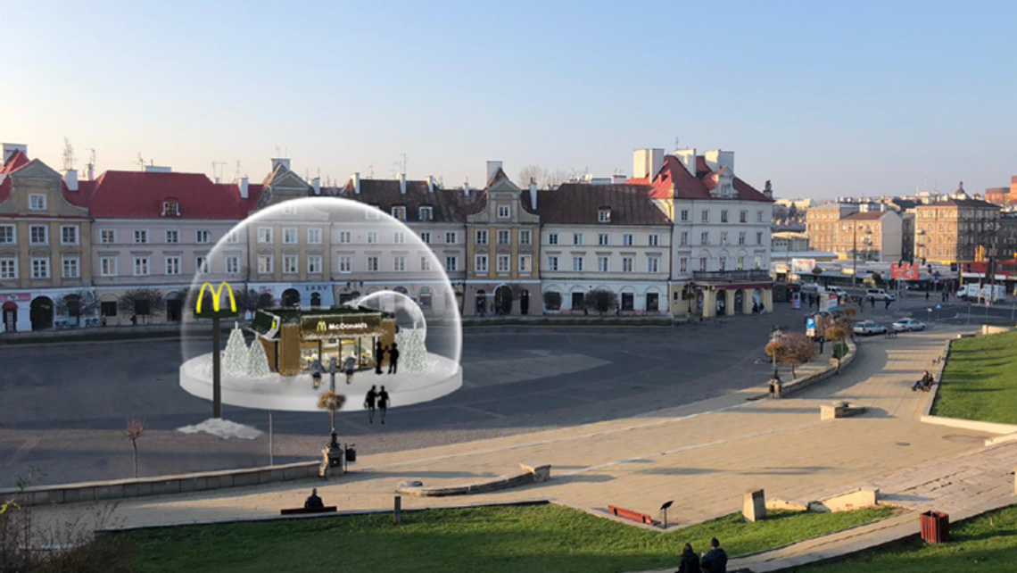 Szklana kula, a w środku McDonalds. Oryginalna instalacja stanie w Lublinie