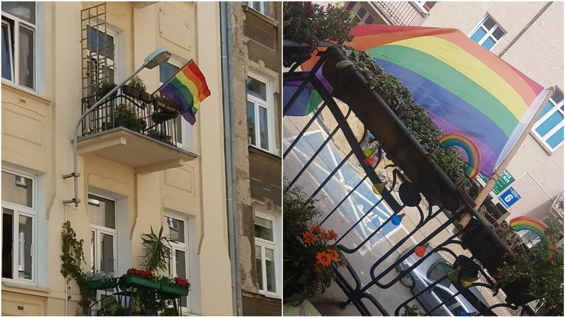 Tęczowa flaga na balkonie kamienicy w Lublinie. Interweniowała administracja