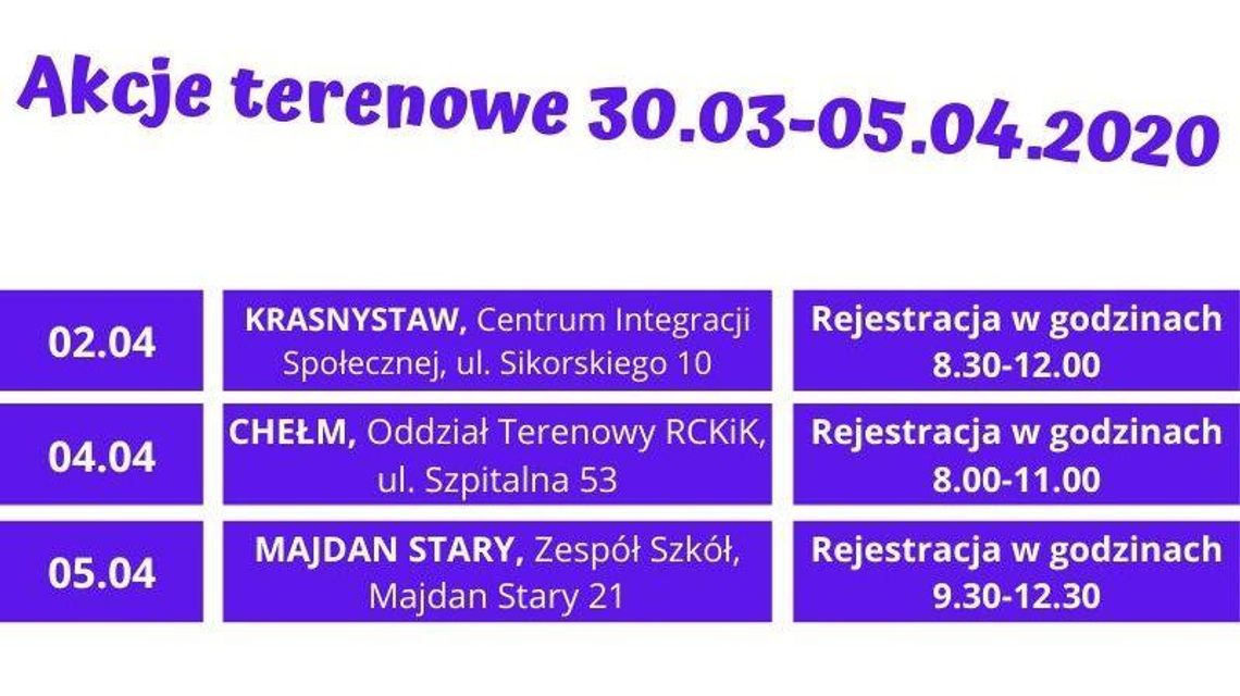 Terenowe akcje poboru krwi w woj. lubelskim: Krasnystaw, Chełm, Majdan Stary