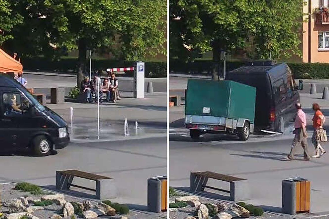 Tomaszów Lubelski: Chciał przejechać przez fontannę. Zapadła się (wideo)