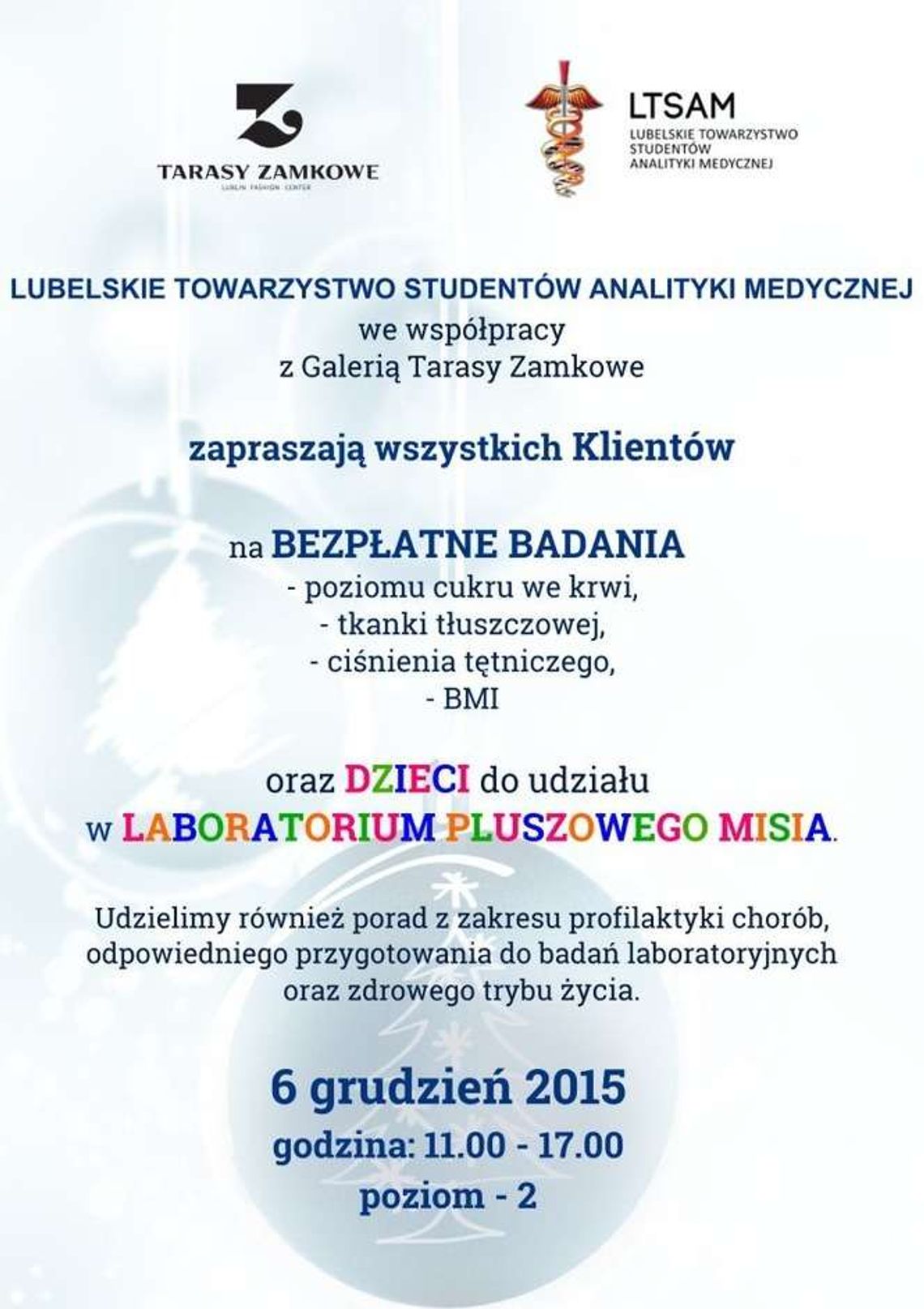 W niedzielę bezpłatne badania w Tarasach Zamkowych