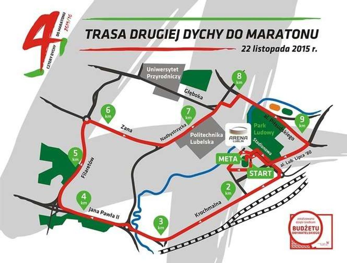 W niedzielę w Lublinie "Druga dycha do maratonu". Trasa biegu