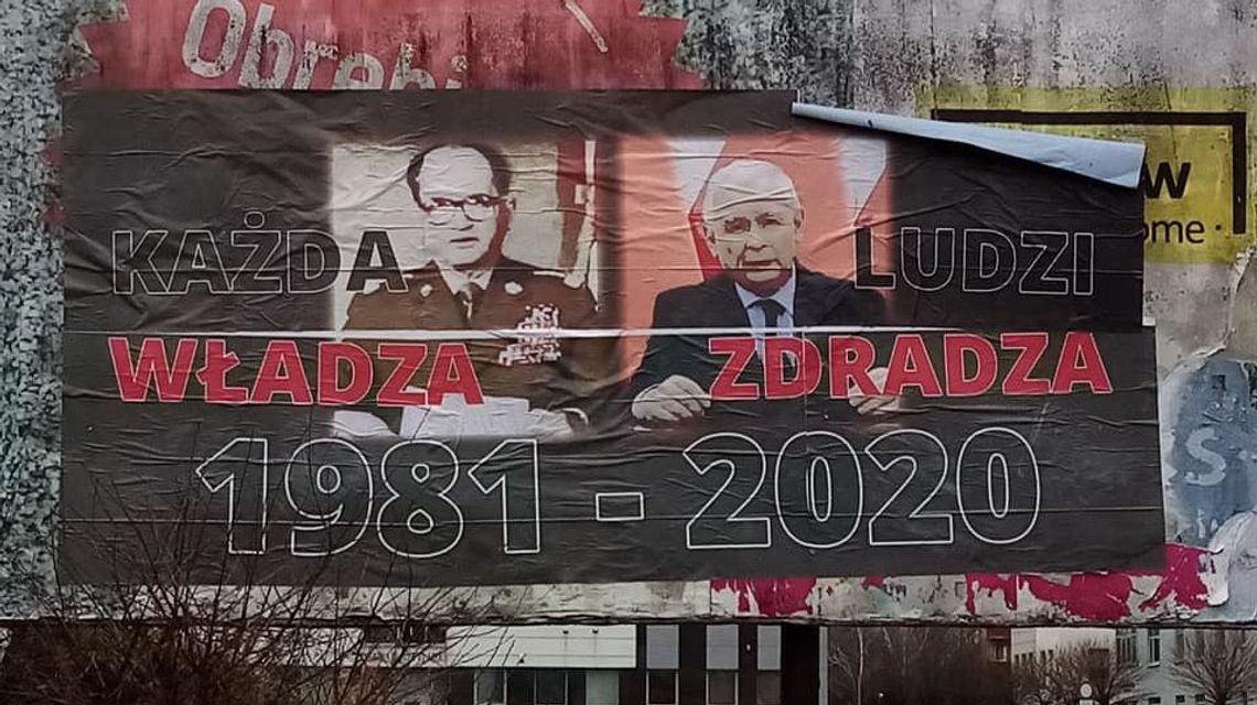 W nocy aktywistki oplakatowały Lublin. Kaczyński obok Jaruzelskiego