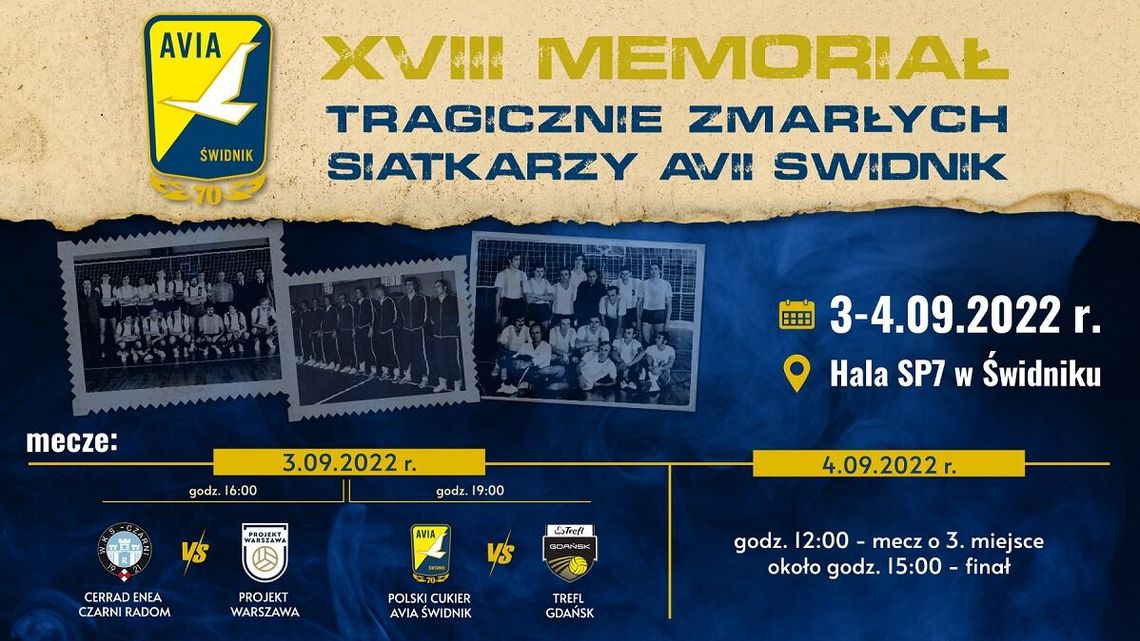 W weekend w Świdniku odbędzie się XVIII Memoriał Tragicznie Zmarłych Siatkarzy Avii