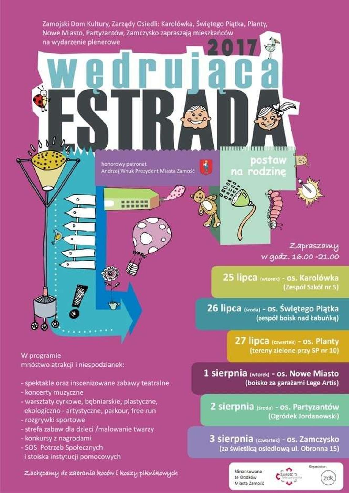 Wędrująca Estrada 2017 w Zamościu. Program występów