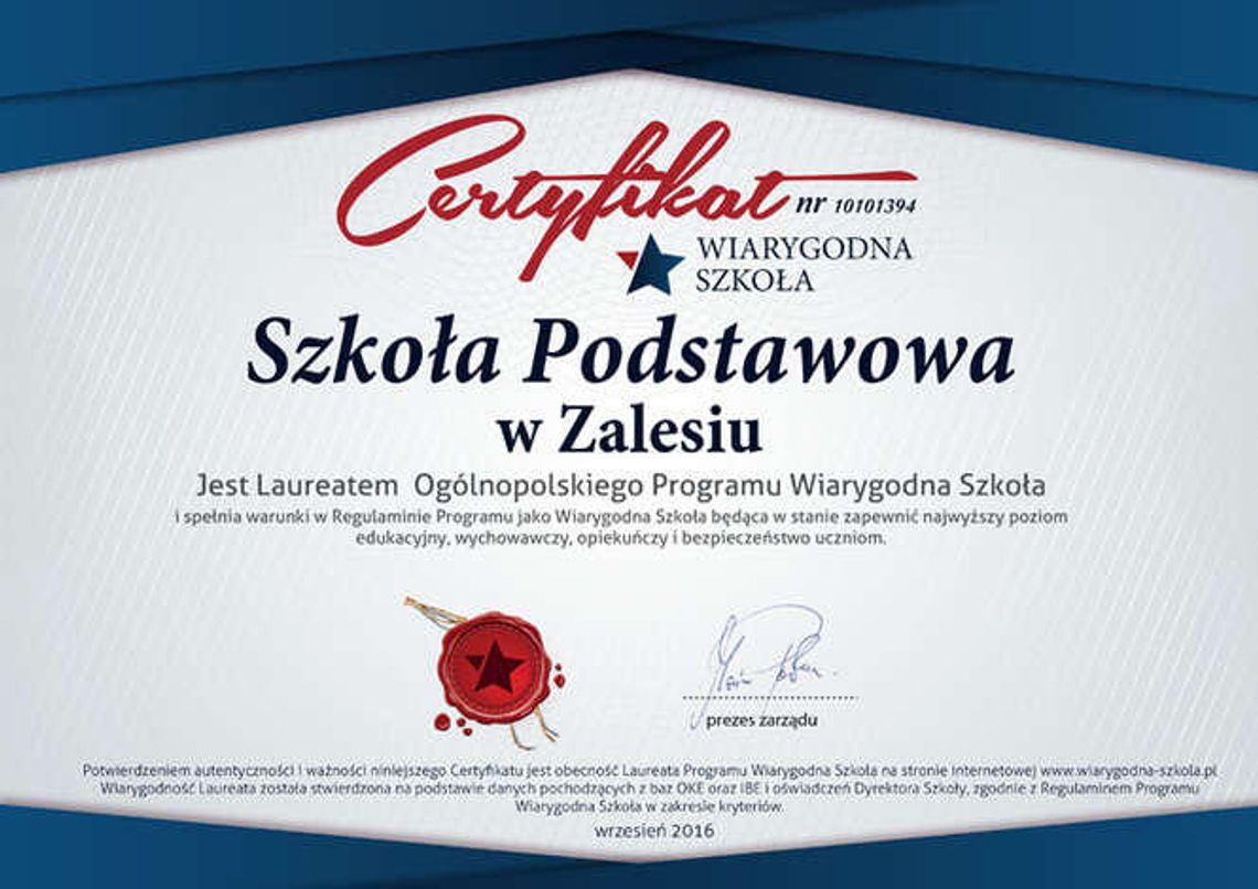 Wiarygodna szkoła z Zalesia