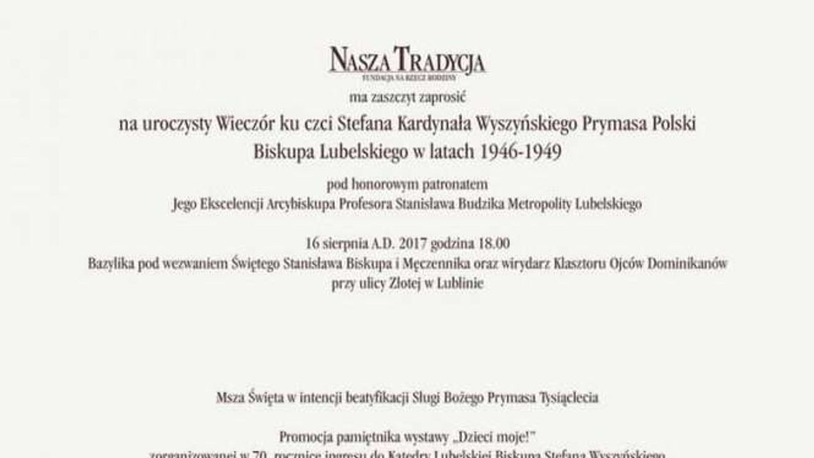 Wieczór ku czci Stefana Kardynała Wyszyńskiego