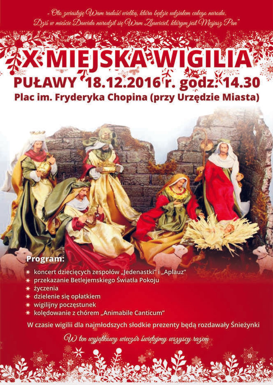 Wigilia Miejska w Puławach: Spotkajmy się w centrum miasta