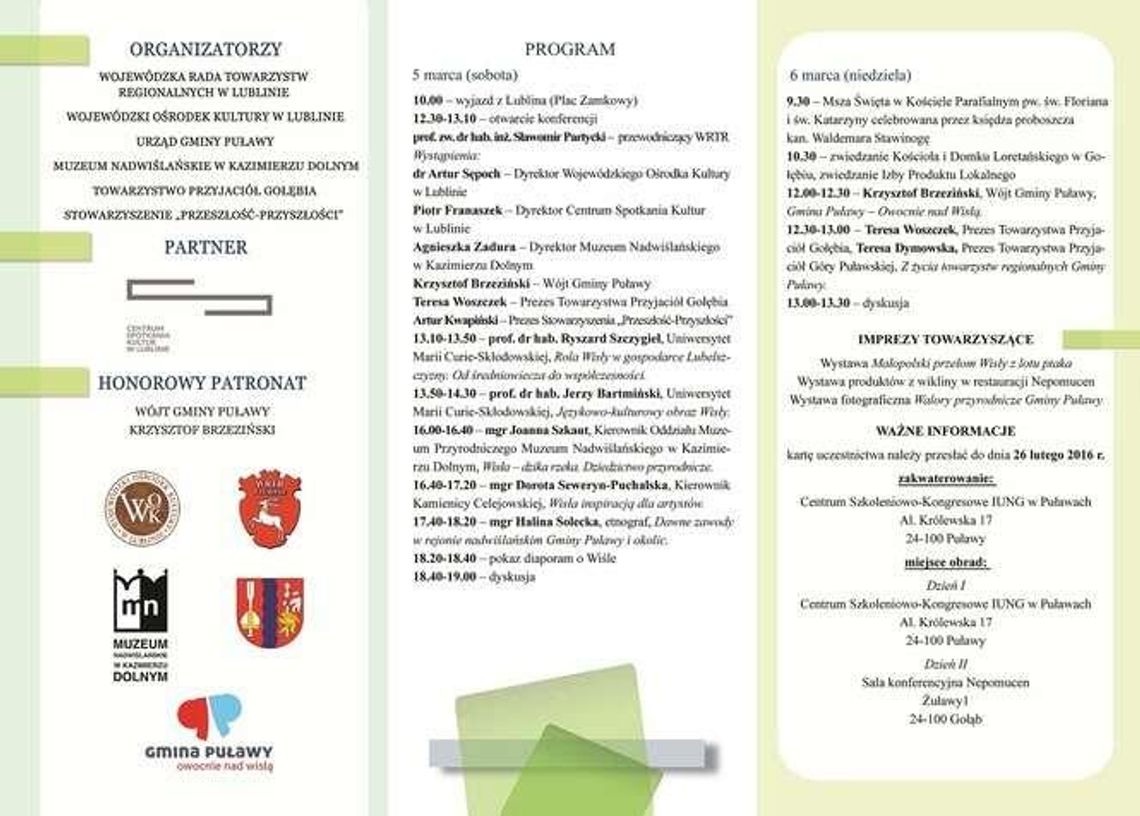 "Wisła w kulturze Lubelszczyzny". Konferencja w Puławach i Gołębiu