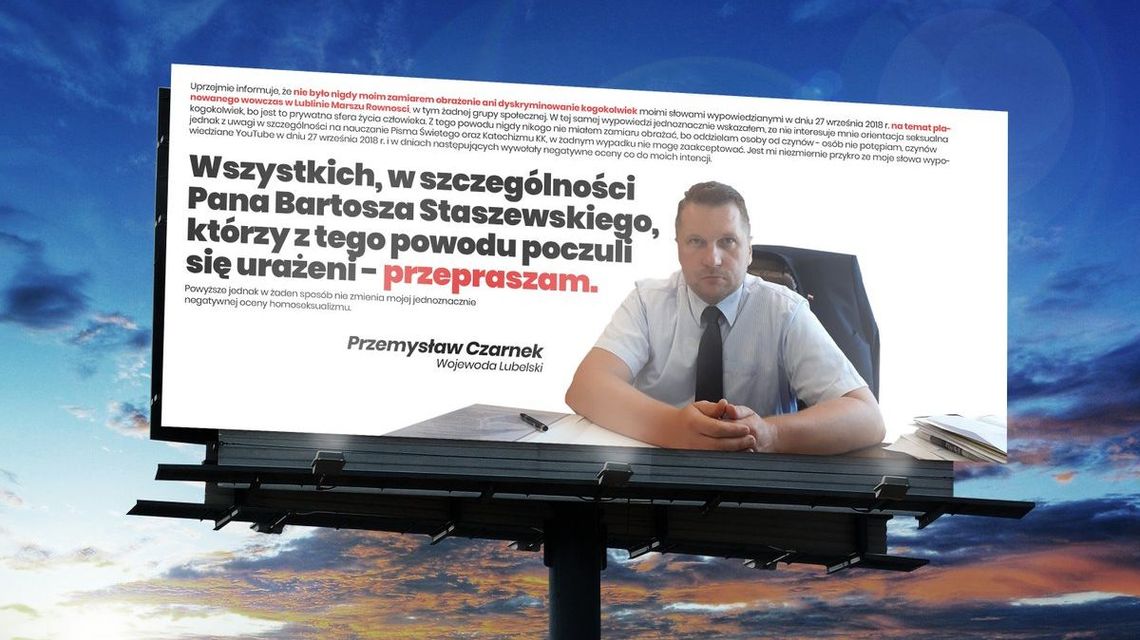 Wojewoda Przemysław Czarnek przeprosi z billboardów? To jedynie żart 