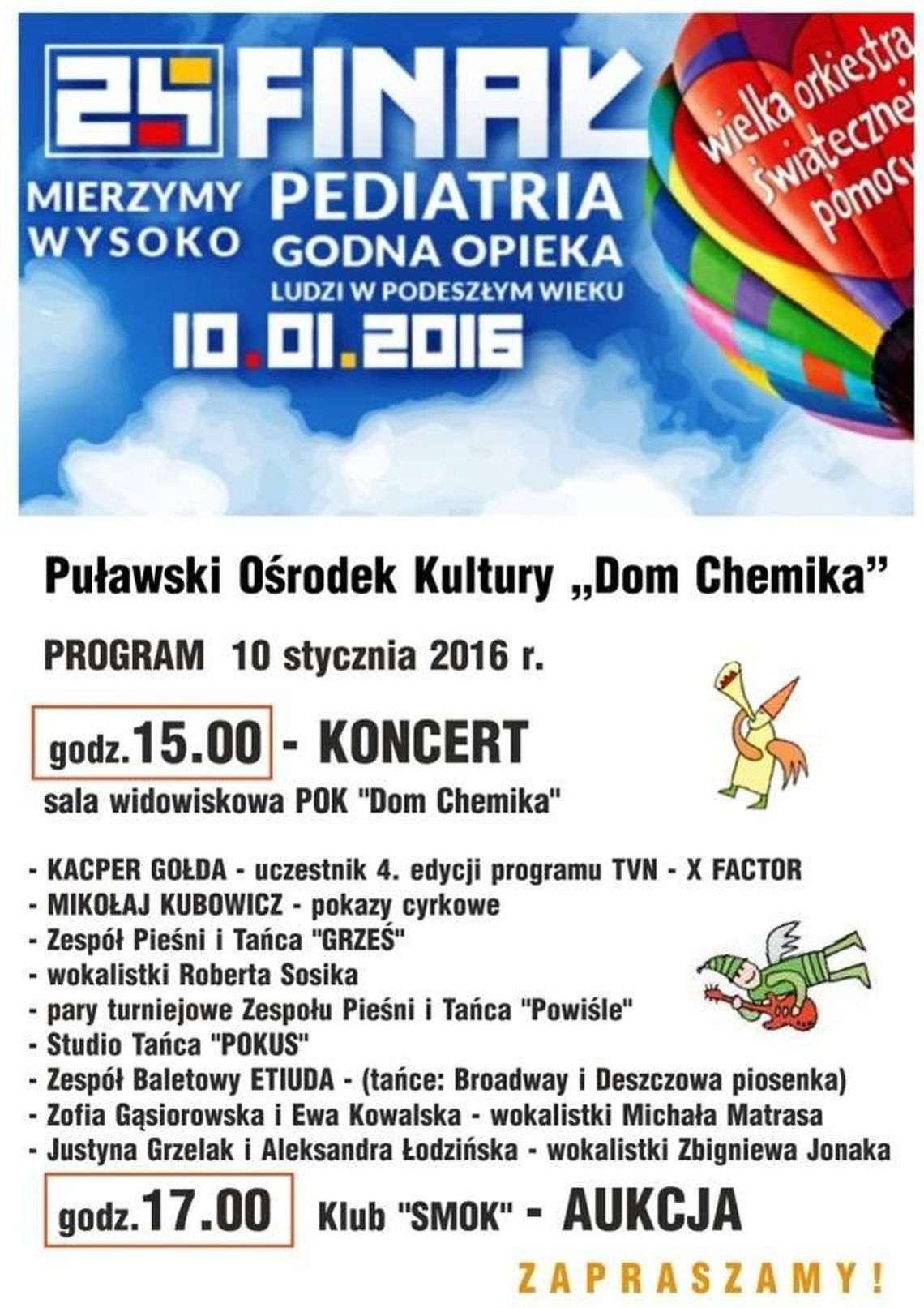 WOŚP w Puławach. Koncerty i aukcje (program)
