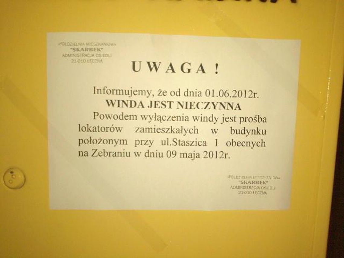  Wyłączona winda podzieliła mieszkańców bloku