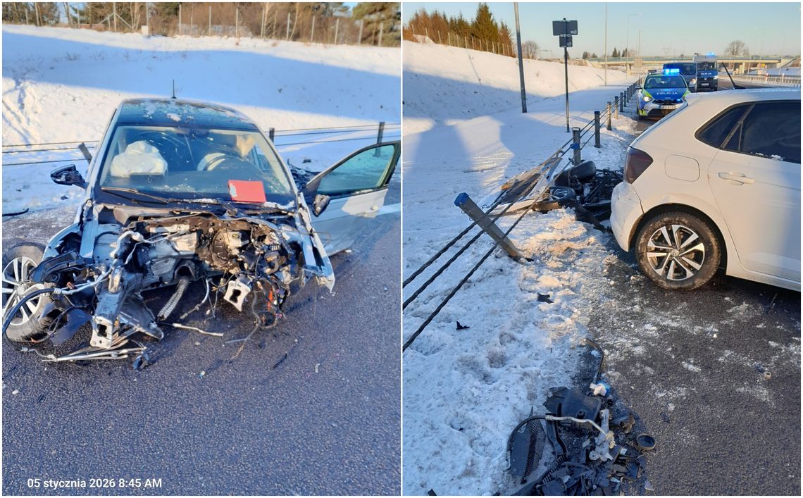 Wypadek na S 19. Samochód uderzył w bariery Wypadek na S 19. Samochód uderzył w bariery