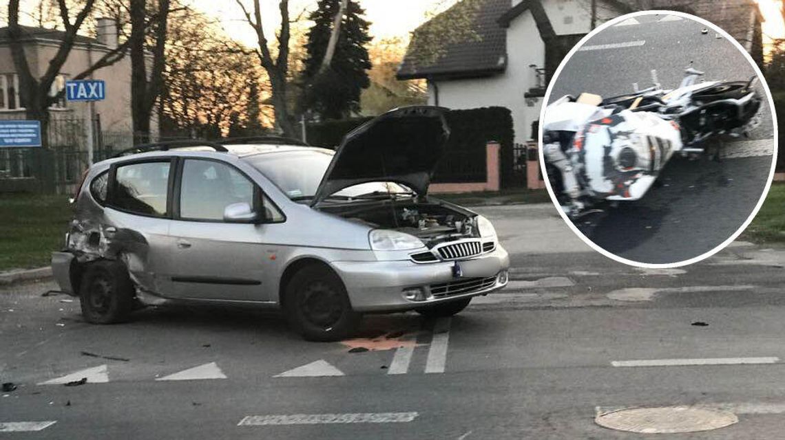 Wypadek na ul. Koncertowej w Lublinie. Kierowca daewoo wymusił pierwszeństwo na motocykliście