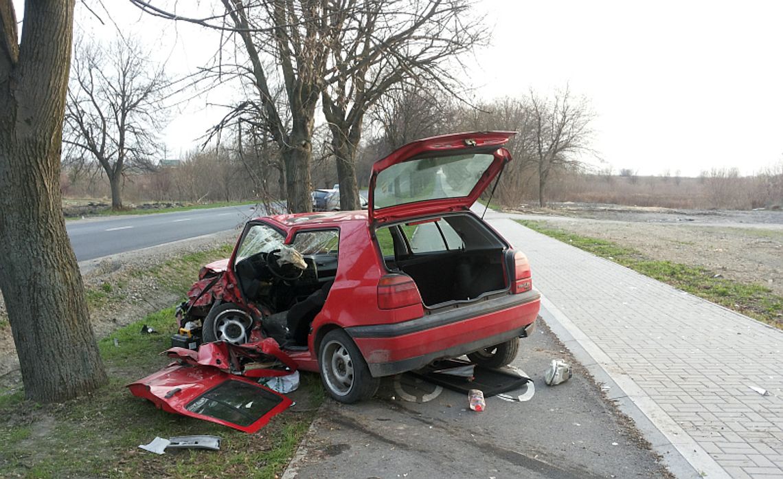 Wypadek na Zemborzyckiej. Kierowca golfa wjechał w drzewo