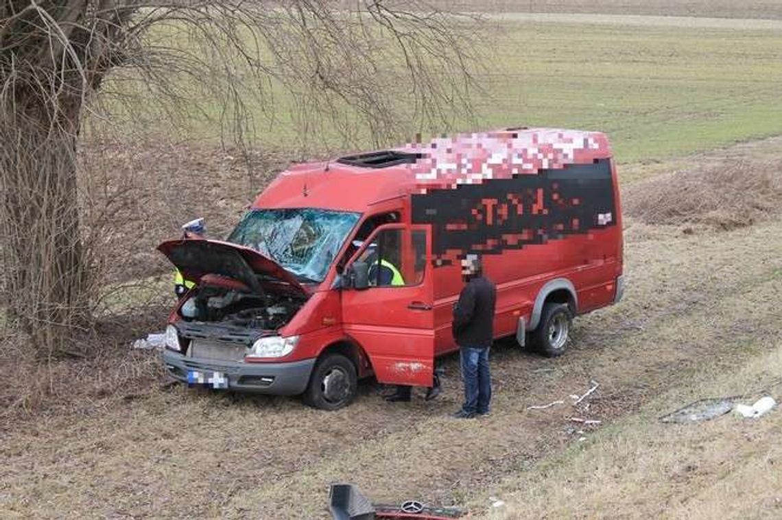 Wypadek w Gołębiu. Bus z pasażerami wypadł z drogi Wypadek w Gołębiu. Bus z pasażerami wypadł z drogi