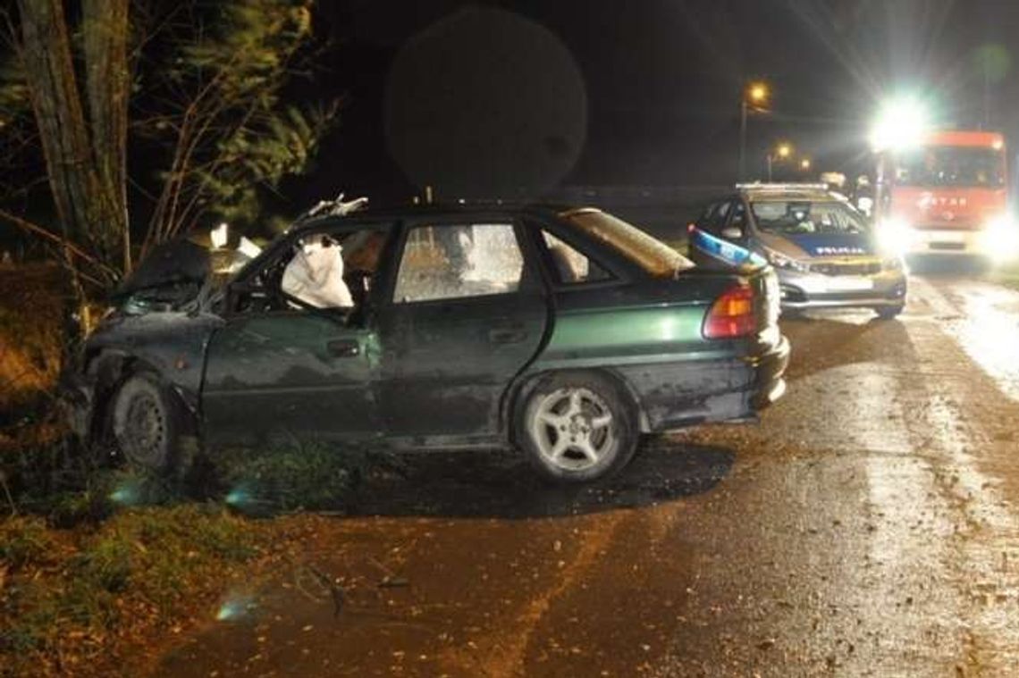 Wypadł z drogi i uderzył w drzewo. Nie żyje 22-letni kierowca i 20-letni pasażer