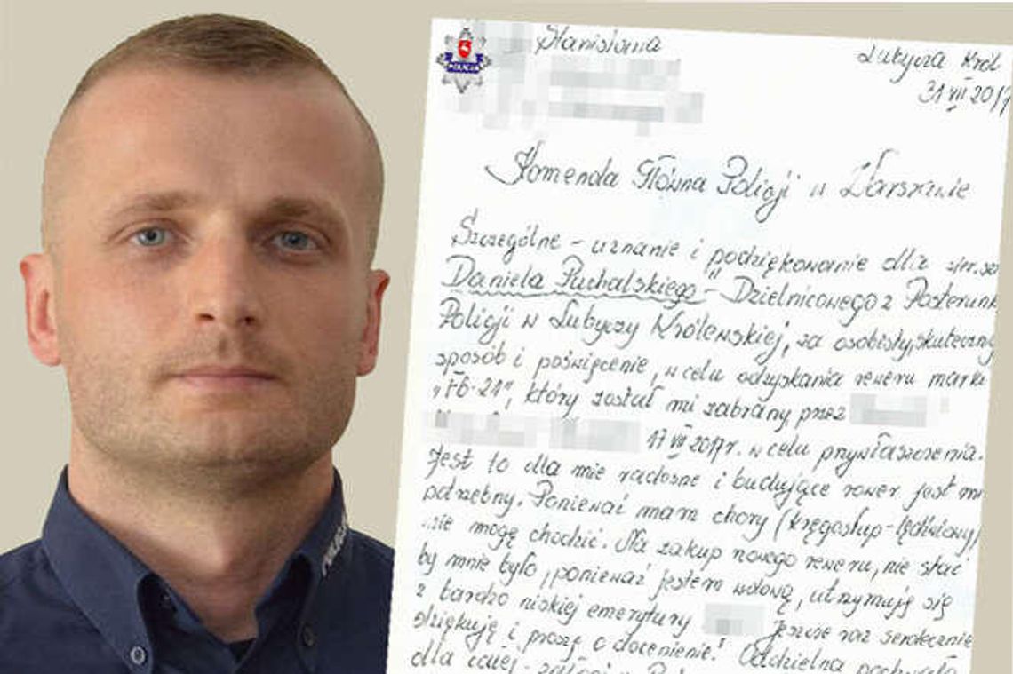 Wzruszający list pani Stanisławy. Podziękowała za to, że policjant odzyskał jej rower