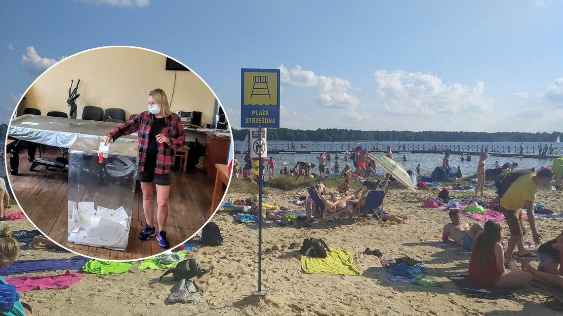 Z plaży prosto na wybory. Kolejki głosujących w Okunince nad jeziorem Białym