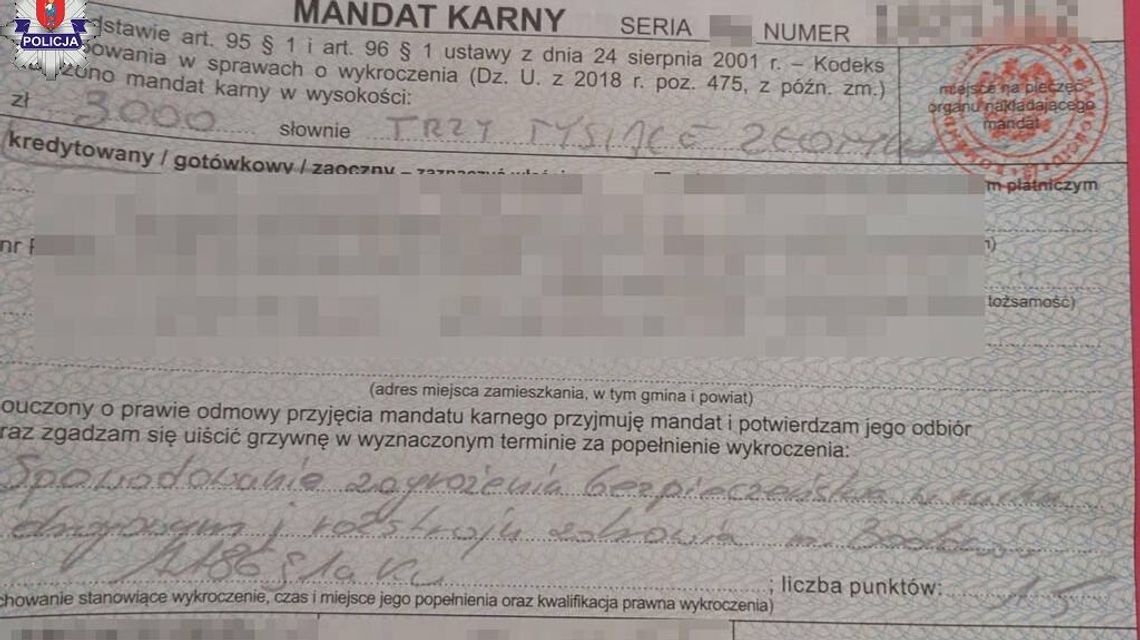 Zamojskie. 15 punktów i 3 tysiące zł mandatu dla kierowcy opla Zamojskie. 15 punktów i 3 tysiące zł mandatu dla kierowcy opla