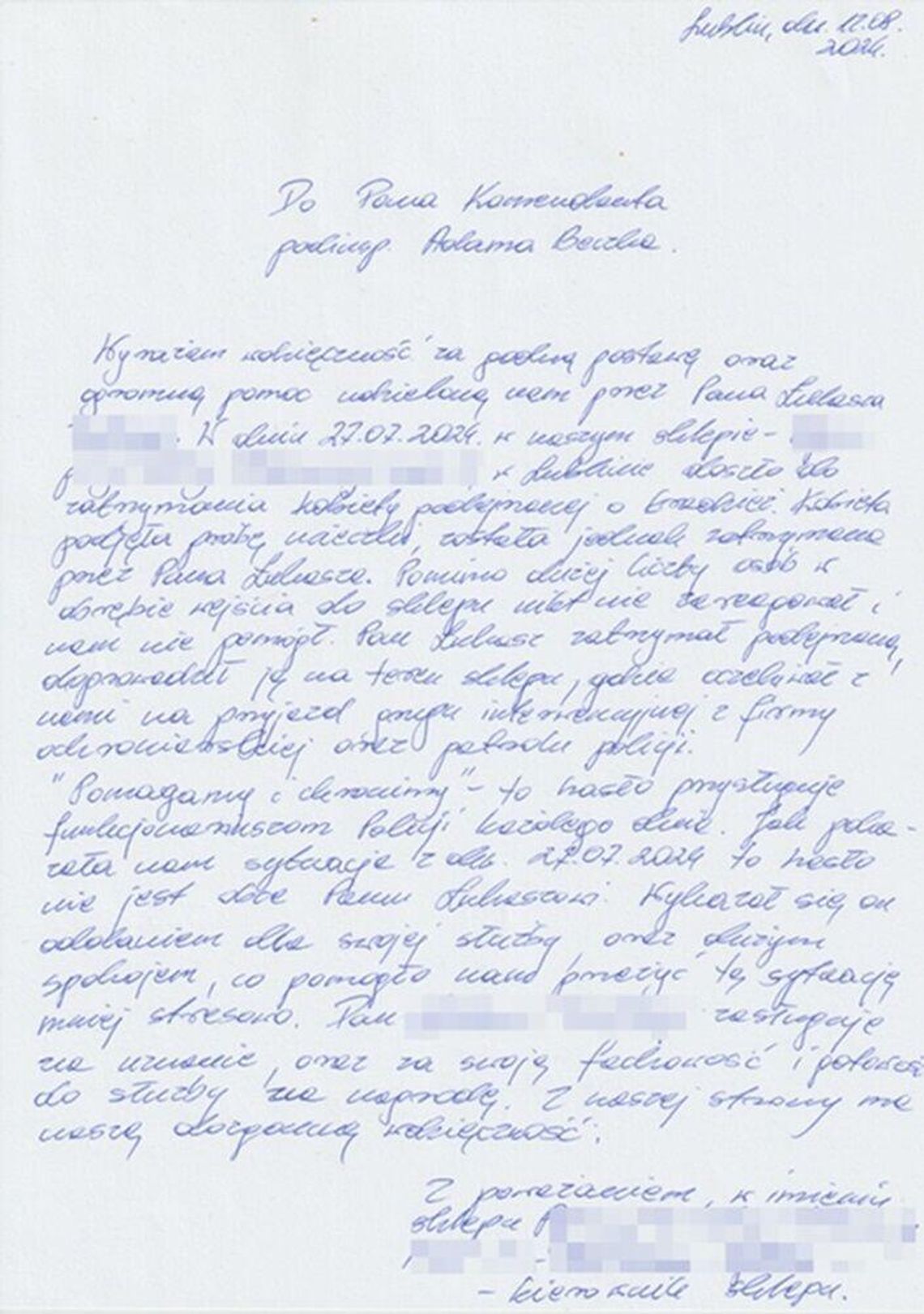 Zatrzymał złodziejkę po pracy. Dostał podziękowanie od kierowniczki sklepu