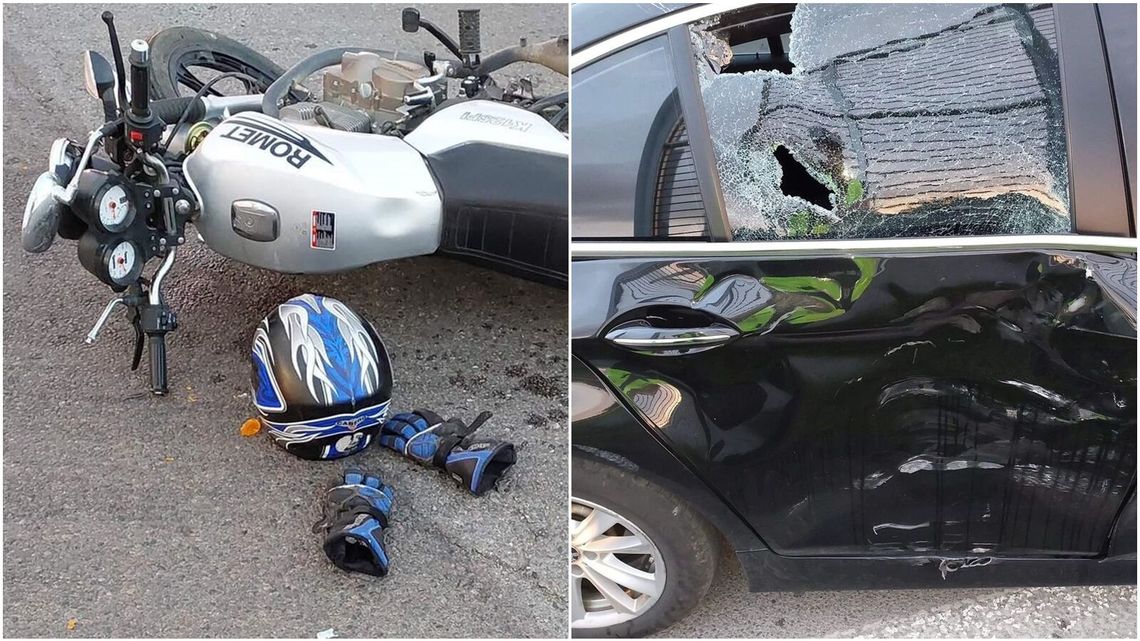 Zderzenie osobówki z motocyklem. Jeden nie ustąpił pierwszeństwa drugiemu