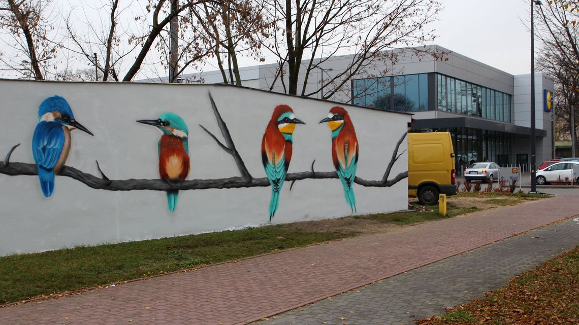 Zimorodki ozdobiły garaże. Przyrodniczy mural przykuwa uwagę puławian