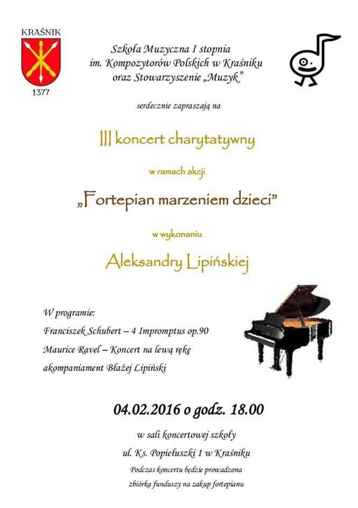 Zrzutka na fortepian. Koncert w Szkole Muzycznej w Kraśniku