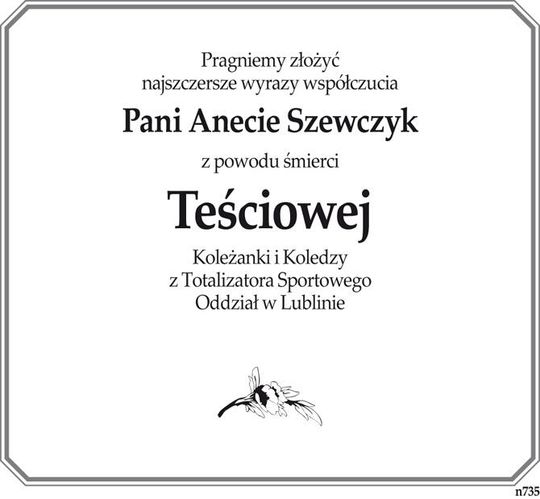 Kondolencje Anecie Szewczyk Kondolencje Anecie Szewczyk