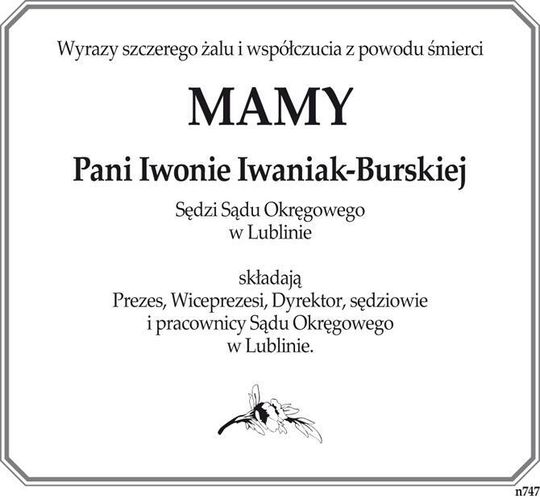 kondolencje Iwonie Iwaniak Burskiej