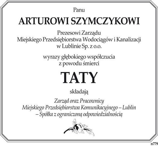 Kondolencje MPK - Arturowi Szymczykowi