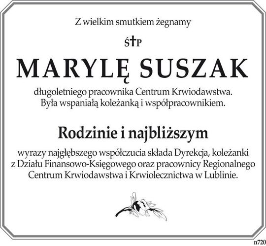 kondolencje rodzinie Maryli Suszek