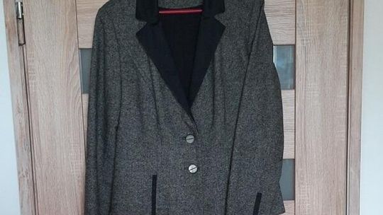 Marynarka, żakiet, wełna, szaro-czarny, rozm M/L, czarne klapy - stan idealny Marynarka, żakiet, wełna, szaro-czarny, rozm M/L, czarne klapy - stan idealny