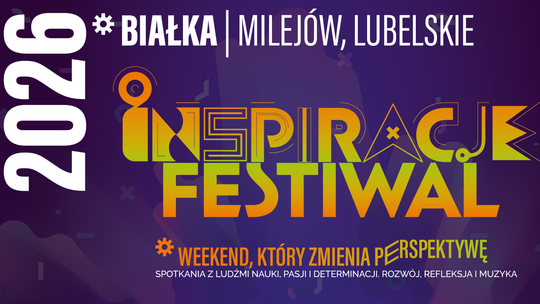 Inspiracje Festiwal 2026 w Białce (gmina Milejów, woj. lubelskie) – plakat wydarzenia zapowiadający trzydniowy festiwal muzyki, nauki i rozwoju osobistego (3–5 lipca)