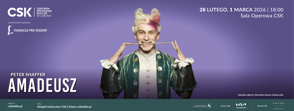 „Amadeusz” Petera Shaffera – spektakl w Centrum Spotkania Kultur w Lublinie, 28 lutego i 1 marca 2026, Sala Operowa CSK.