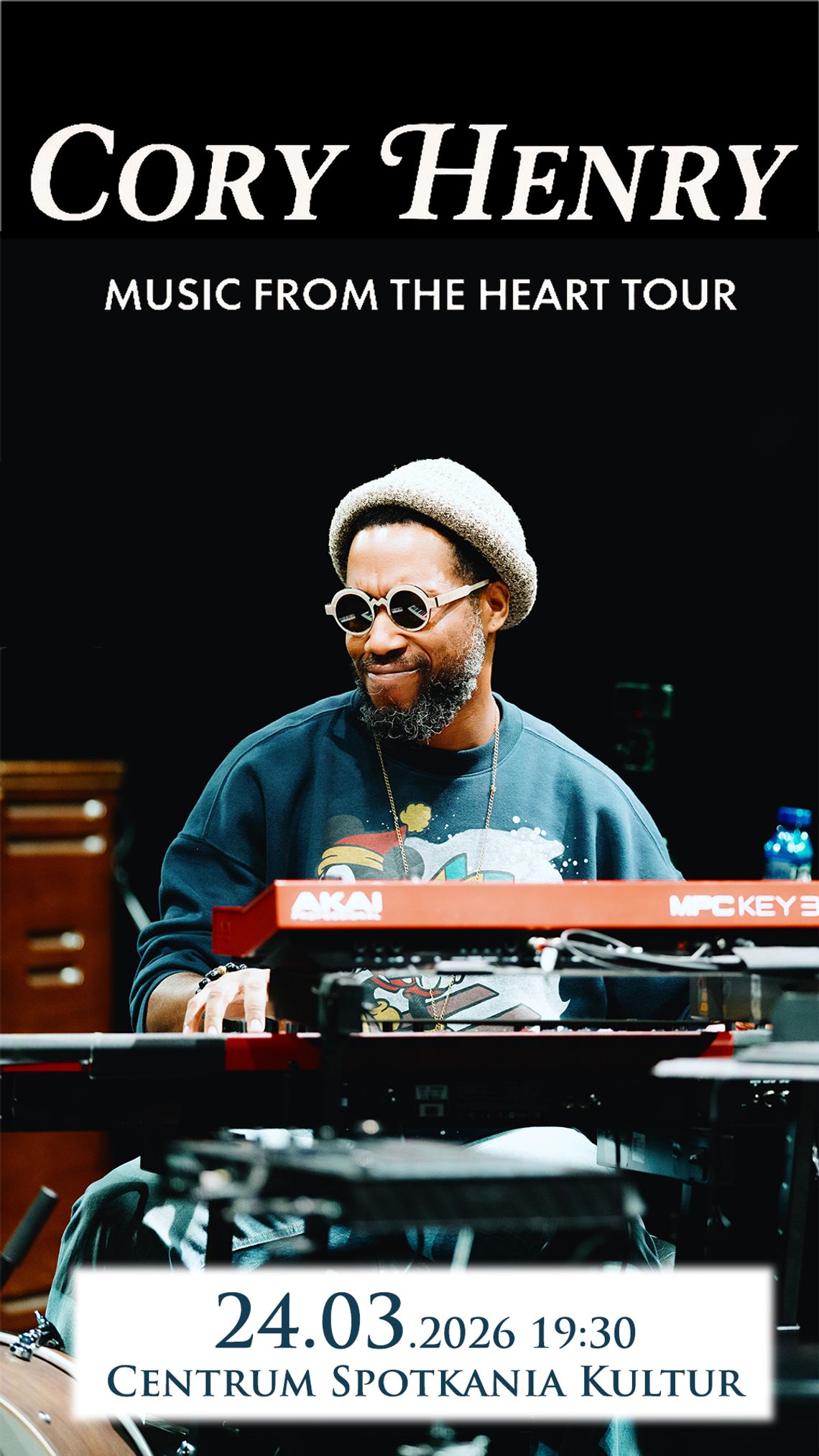 Cory Henry zagra w Lublinie. Zdobywca GRAMMY wystąpi w CSK Cory Henry – plakat koncertu „Music From The Heart Tour”, 24 marca 2026, Centrum Spotkania Kultur w Lublinie.