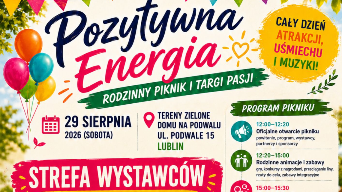 Rodzinny piknik z pozytywną energią Plakat festynu rodzinnego - Pozytywna Energia