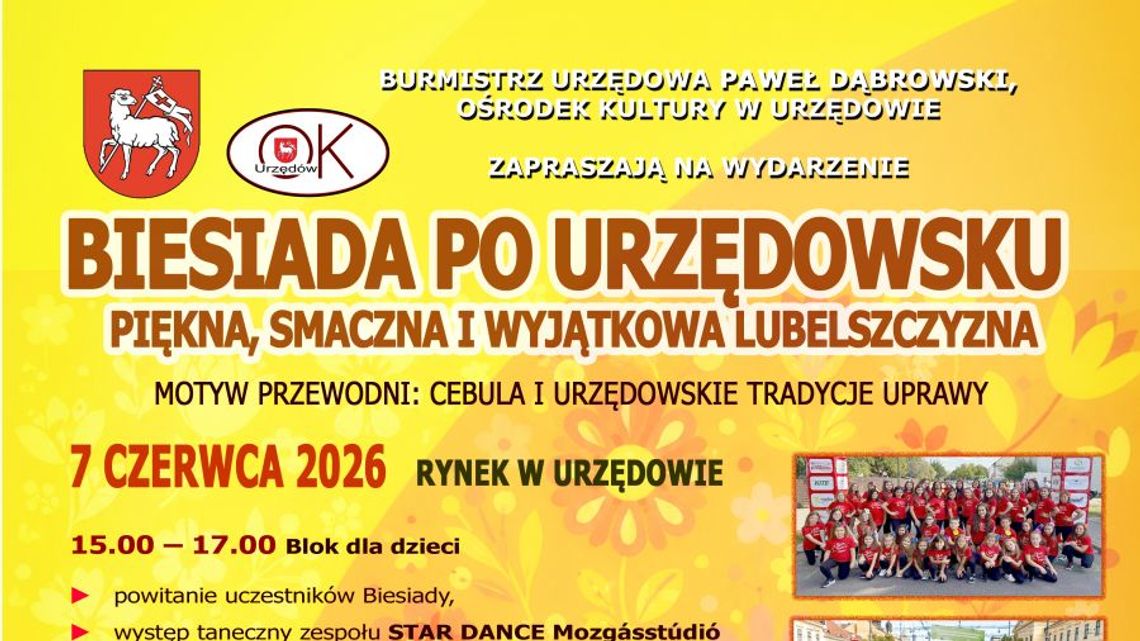 Urzędów zaprasza na Biesiadę po Urzędowsku. Tradycja, kultura i lokalna integracja! Plakat Festiwalu - Biesiada po Urzędowsku