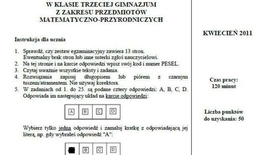 TEST MATEMATYCZNO-PRZYRODNICZY - ARKUSZ