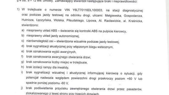 Protokoły odbioru trolejbusów