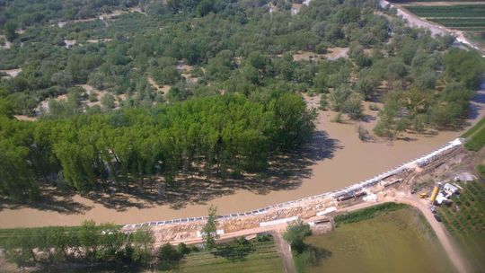 Wezbrana Wisła z lotu ptaka