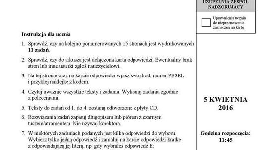 Sprawdzian szóstoklasisty 2016: Angielski ARKUSZE