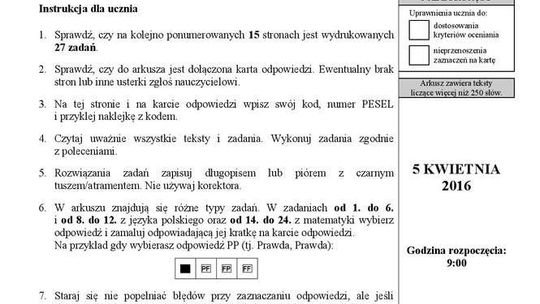 Sprawdzian szóstoklasisty 2016: Polski i matematyka. ARKUSZE