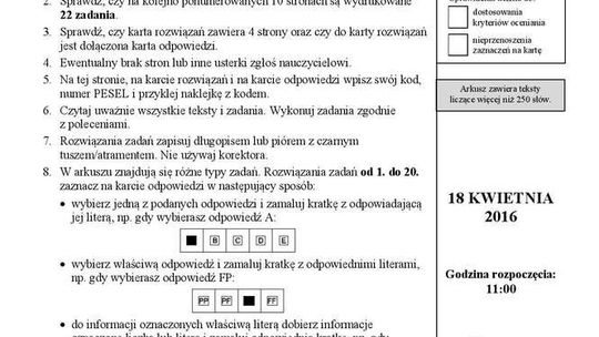 Egzamin gimnazjalny 2016 - arkusze język polski