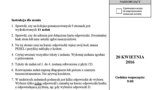 Egzamin gimnazjalny 2016 - arkusze język niemiecki + transkrypcja Egzamin gimnazjalny 2016 - arkusze język niemiecki + transkrypcja